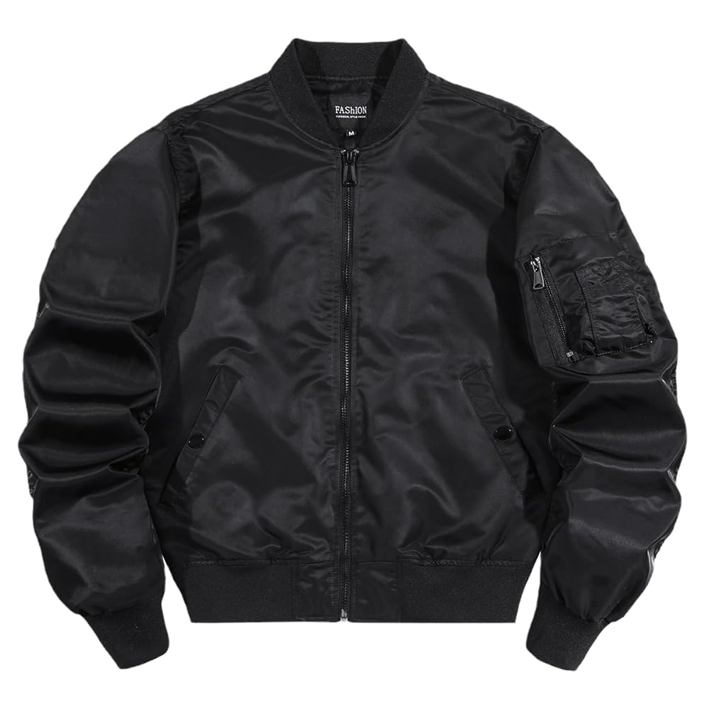 ECO FUR BACK ＆SLEEVE PANEL BOMBER JACKET USTZFTBCL Bomber Jacket Polyester Fabric Men Casual Loose